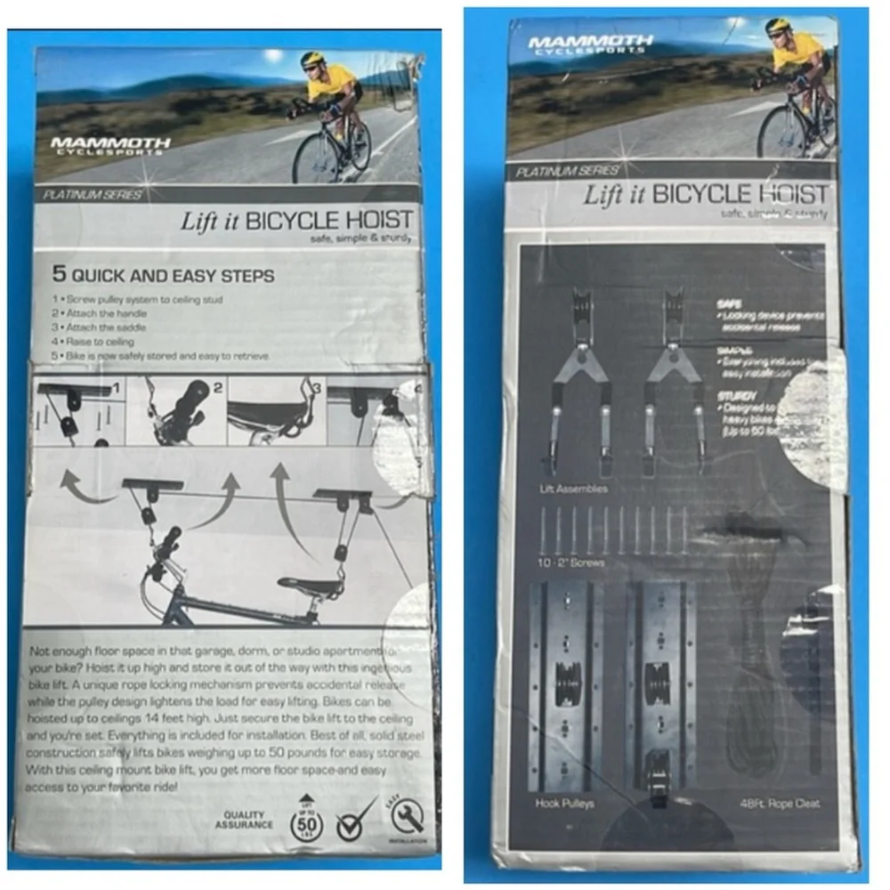 Mammoth Platinum Series Ceiling‎ Mount Lift It Bike Surf Board Hoist Holds 50lbs